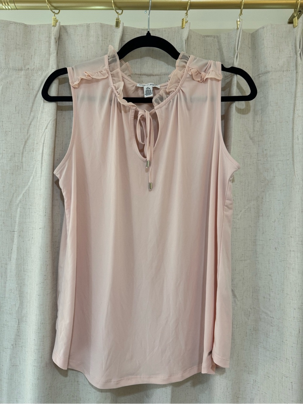 Calvin Klein Blush Pink Ruffle Tie-Neck Tank